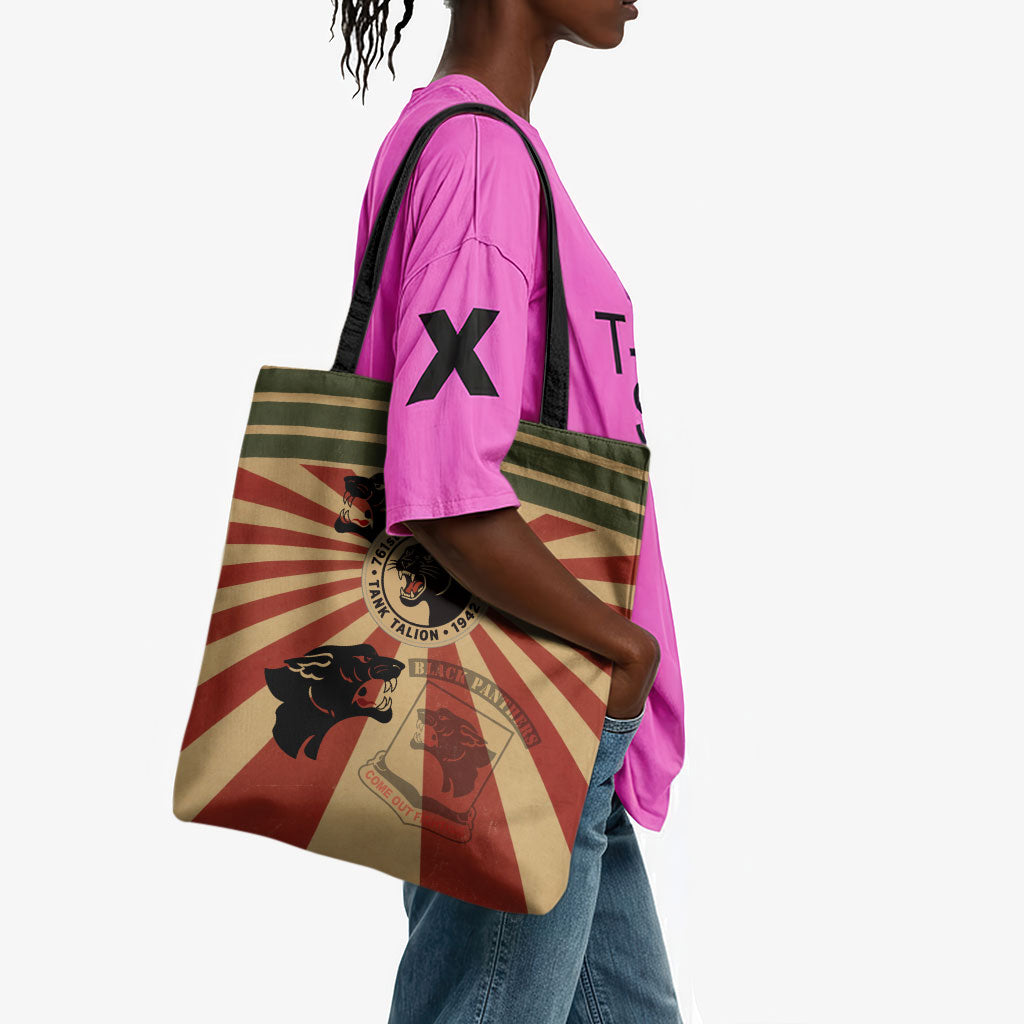 Black Panthers 761st Tank Battalion Tote Bag Come Out Fighting Retro Military