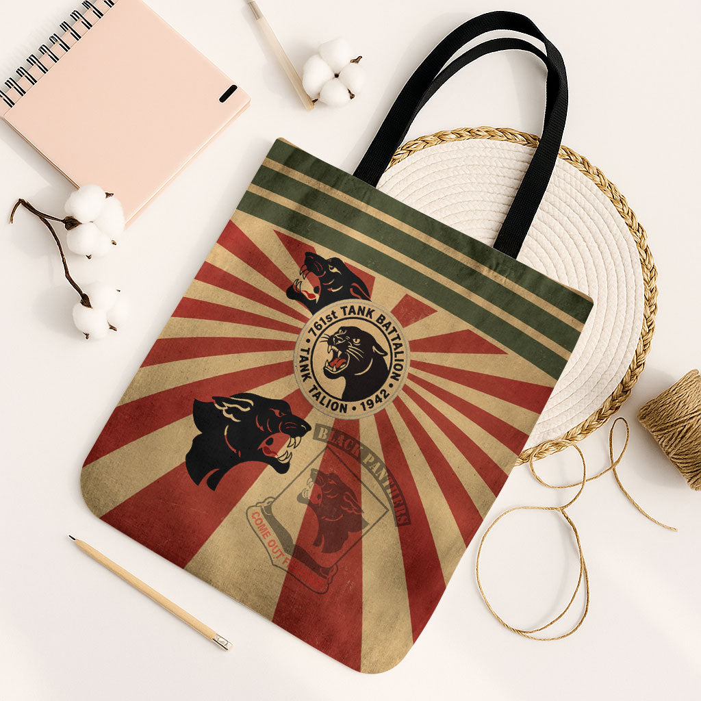 Black Panthers 761st Tank Battalion Tote Bag Come Out Fighting Retro Military