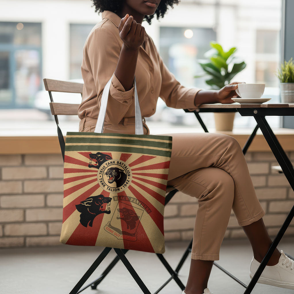 Black Panthers 761st Tank Battalion Tote Bag Come Out Fighting Retro Military