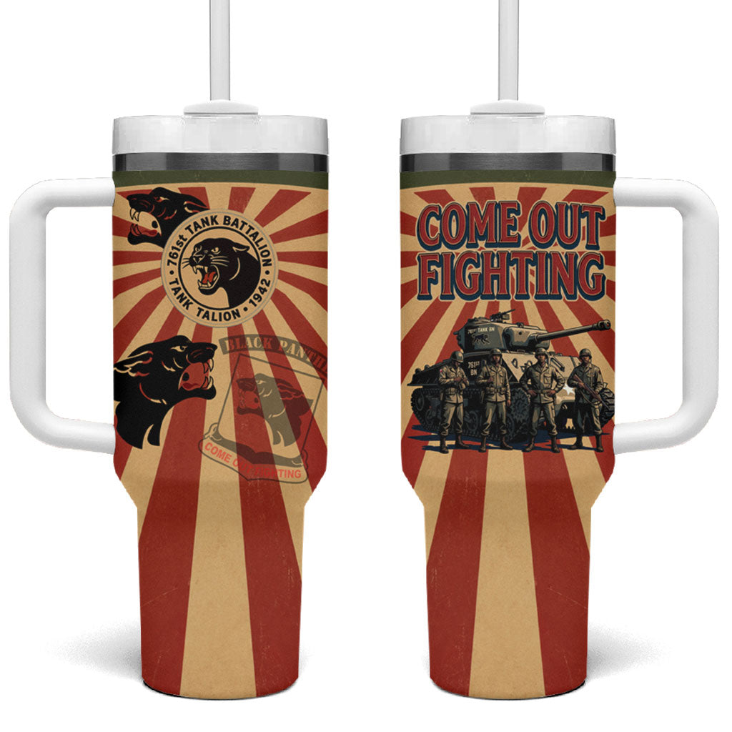 Black Panthers 761st Tank Battalion Tumbler With Handle Come Out Fighting Retro Military
