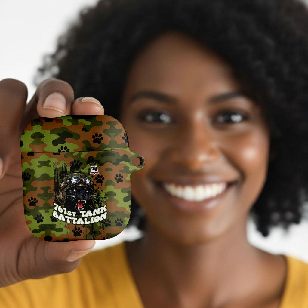 761st Tank Battalion African American AirPods Case Black Panthers Cartoon Mascot - Military History Camouflage Paw