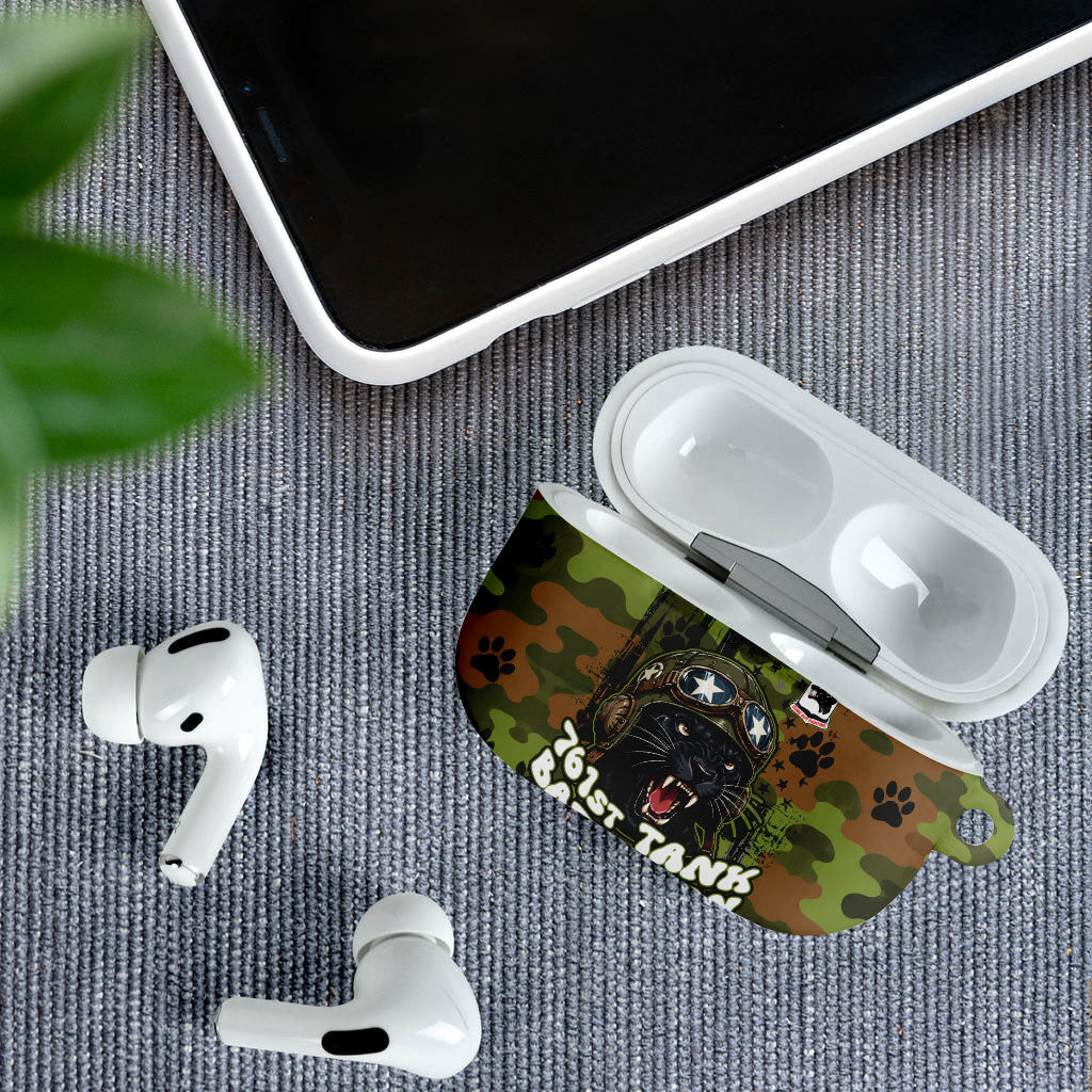 761st Tank Battalion African American AirPods Case Black Panthers Cartoon Mascot - Military History Camouflage Paw