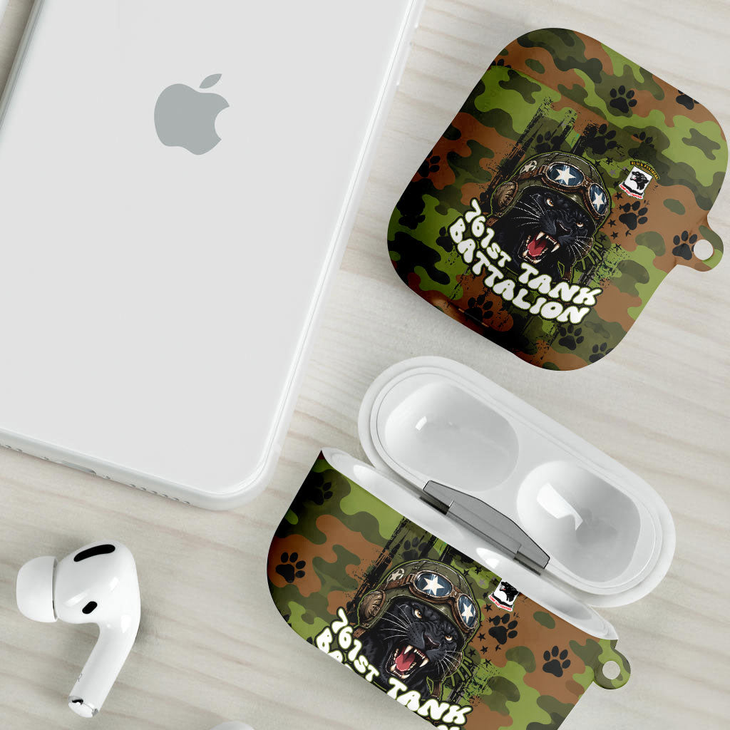 761st Tank Battalion African American AirPods Case Black Panthers Cartoon Mascot - Military History Camouflage Paw