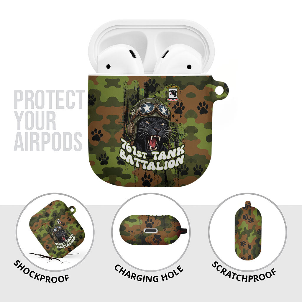 761st Tank Battalion African American AirPods Case Black Panthers Cartoon Mascot - Military History Camouflage Paw