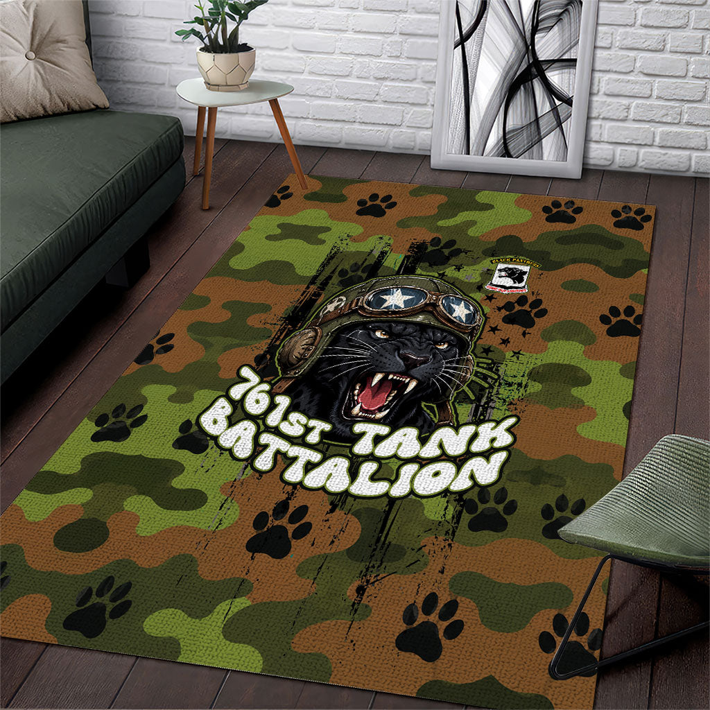 761st Tank Battalion African American Area Rug Black Panthers Cartoon Mascot - Military History Camouflage Paw