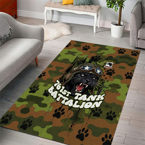 761st Tank Battalion African American Area Rug Black Panthers Cartoon Mascot - Military History Camouflage Paw