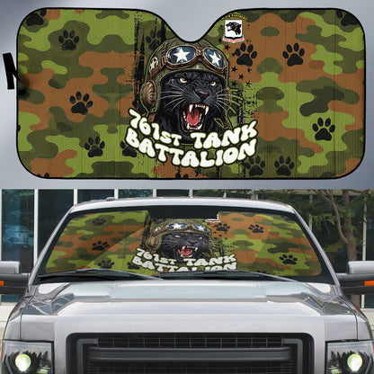 761st Tank Battalion African American Auto Sun Shade Black Panthers Cartoon Mascot - Military History Camouflage Paw