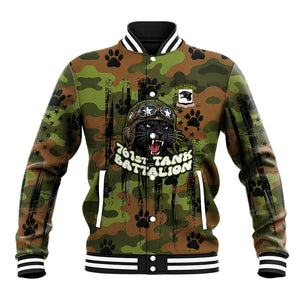 761st Tank Battalion African American Baseball Jacket Black Panthers Cartoon Mascot - Military History Camouflage Paw