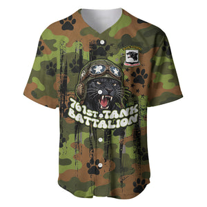 761st Tank Battalion African American Baseball Jersey Black Panthers Cartoon Mascot - Military History Camouflage Paw