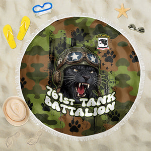 761st Tank Battalion African American Beach Blanket Black Panthers Cartoon Mascot - Military History Camouflage Paw