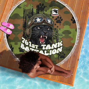 761st Tank Battalion African American Beach Blanket Black Panthers Cartoon Mascot - Military History Camouflage Paw