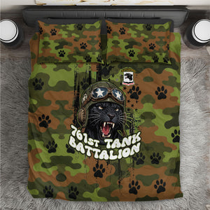 761st Tank Battalion African American Bedding Set Black Panthers Cartoon Mascot - Military History Camouflage Paw