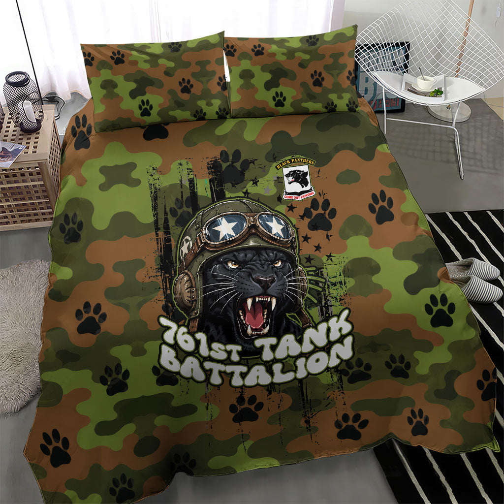 761st Tank Battalion African American Bedding Set Black Panthers Cartoon Mascot - Military History Camouflage Paw