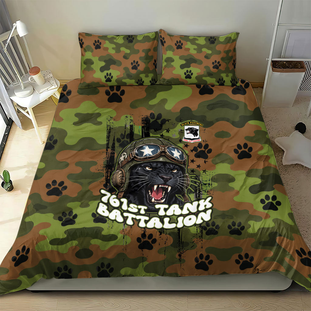 761st Tank Battalion African American Bedding Set Black Panthers Cartoon Mascot - Military History Camouflage Paw