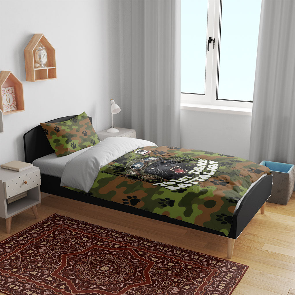 761st Tank Battalion African American Bedding Set Black Panthers Cartoon Mascot - Military History Camouflage Paw