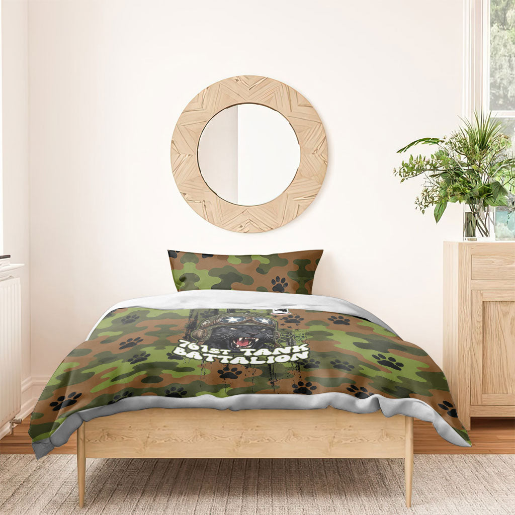 761st Tank Battalion African American Bedding Set Black Panthers Cartoon Mascot - Military History Camouflage Paw