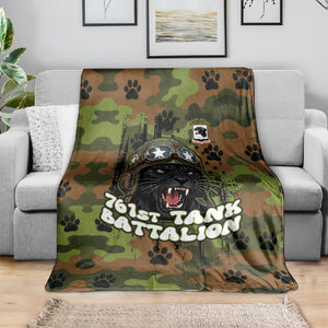 761st Tank Battalion African American Blanket Black Panthers Cartoon Mascot - Military History Camouflage Paw