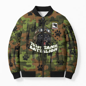 761st Tank Battalion African American Bomber Puffer Jacket Black Panthers Cartoon Mascot - Military History Camouflage Paw