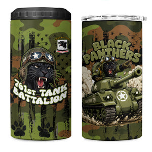 761st Tank Battalion African American 4 in 1 Can Cooler Tumbler Black Panthers Cartoon Mascot - Military History Camouflage Paw