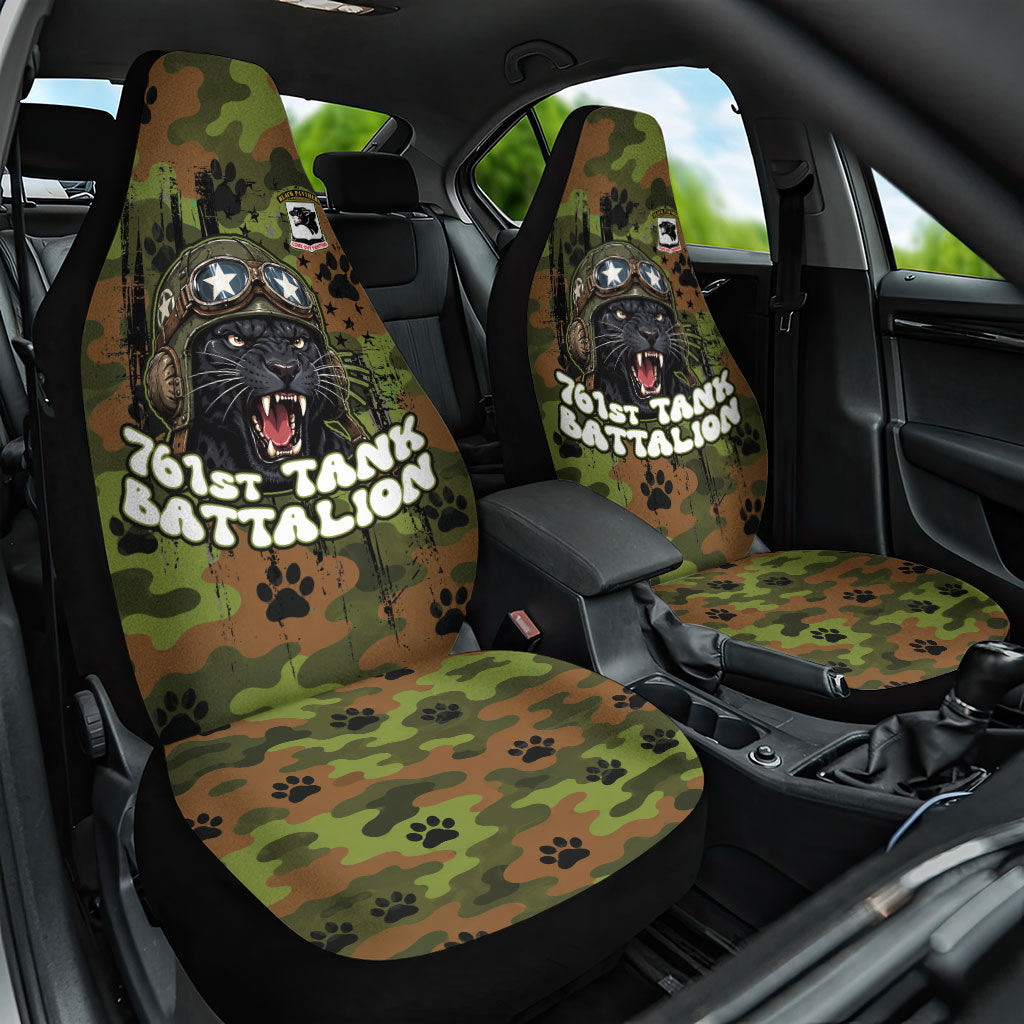 761st Tank Battalion African American Car Seat Cover Black Panthers Cartoon Mascot - Military History Camouflage Paw