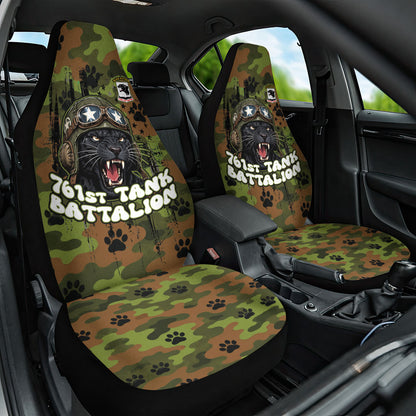 761st Tank Battalion African American Car Seat Cover Black Panthers Cartoon Mascot - Military History Camouflage Paw