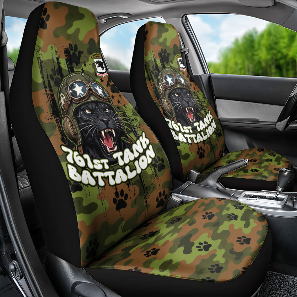761st Tank Battalion African American Car Seat Cover Black Panthers Cartoon Mascot - Military History Camouflage Paw