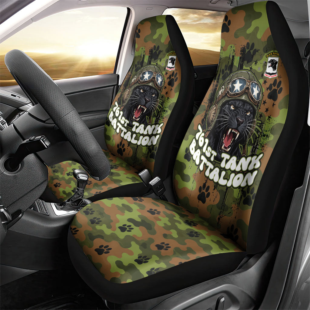 761st Tank Battalion African American Car Seat Cover Black Panthers Cartoon Mascot - Military History Camouflage Paw