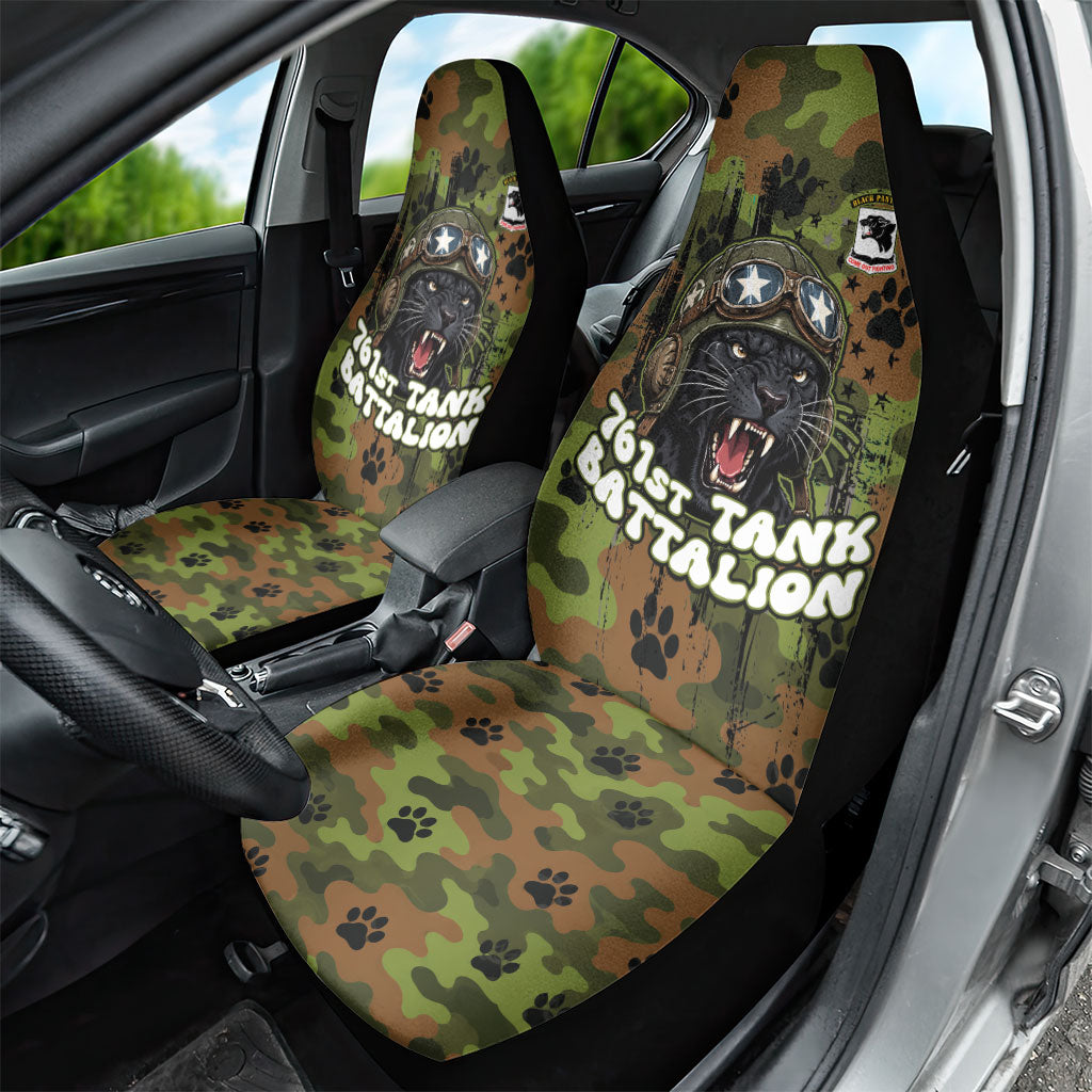761st Tank Battalion African American Car Seat Cover Black Panthers Cartoon Mascot - Military History Camouflage Paw