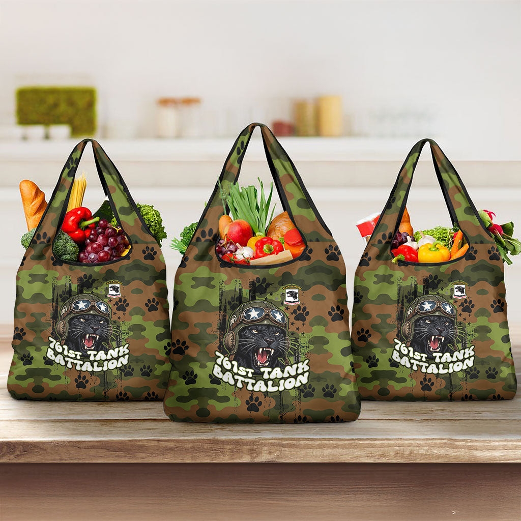 761st Tank Battalion African American Grocery Bag Black Panthers Cartoon Mascot - Military History Camouflage Paw