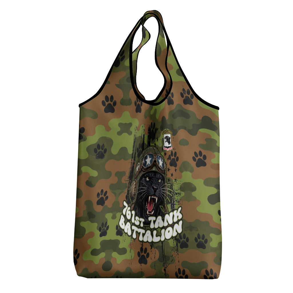 761st Tank Battalion African American Grocery Bag Black Panthers Cartoon Mascot - Military History Camouflage Paw