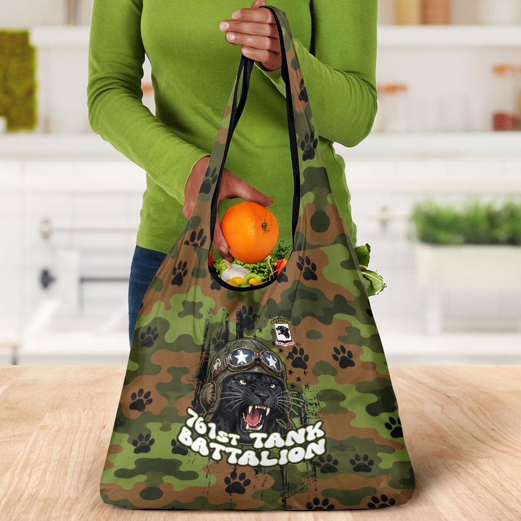761st Tank Battalion African American Grocery Bag Black Panthers Cartoon Mascot - Military History Camouflage Paw