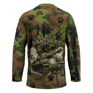 761st Tank Battalion African American Hockey Jersey Black Panthers Cartoon Mascot - Military History Camouflage Paw