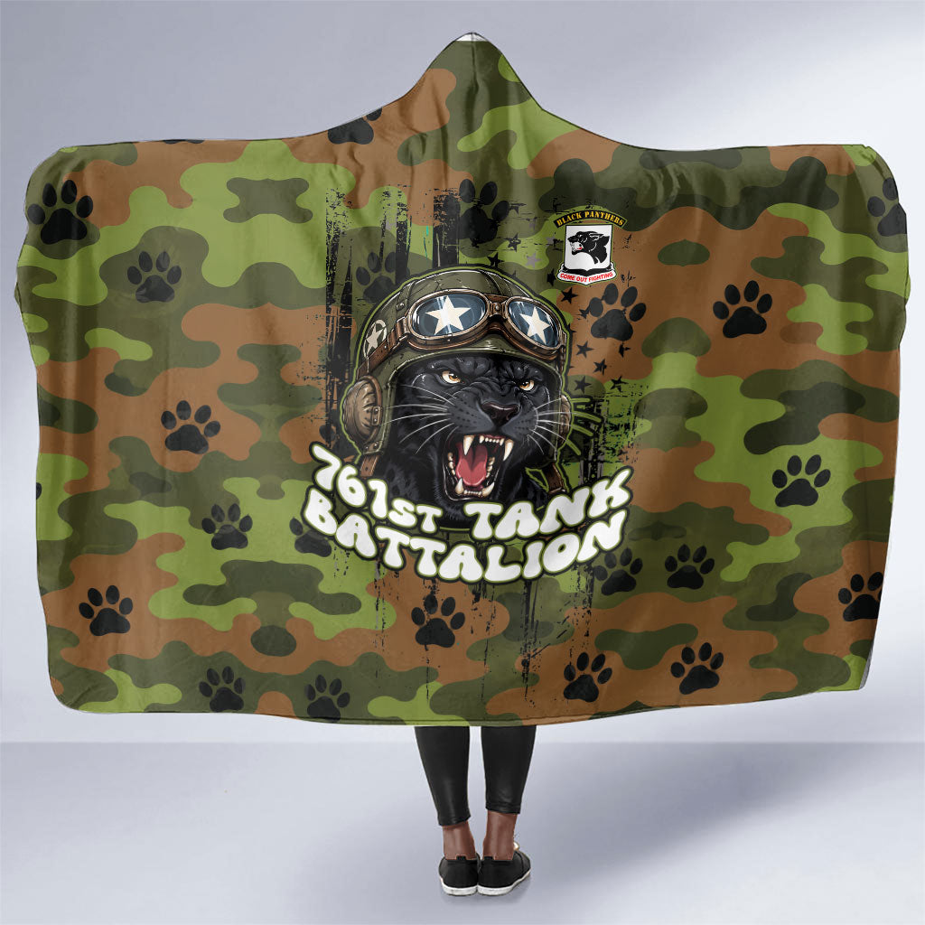 761st Tank Battalion African American Hooded Blanket Black Panthers Cartoon Mascot - Military History Camouflage Paw