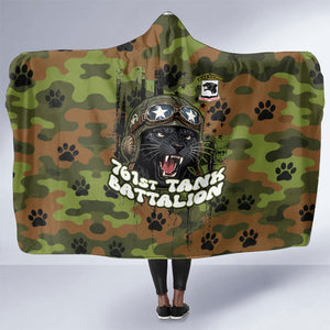 761st Tank Battalion African American Hooded Blanket Black Panthers Cartoon Mascot - Military History Camouflage Paw