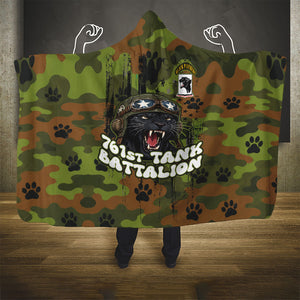 761st Tank Battalion African American Hooded Blanket Black Panthers Cartoon Mascot - Military History Camouflage Paw