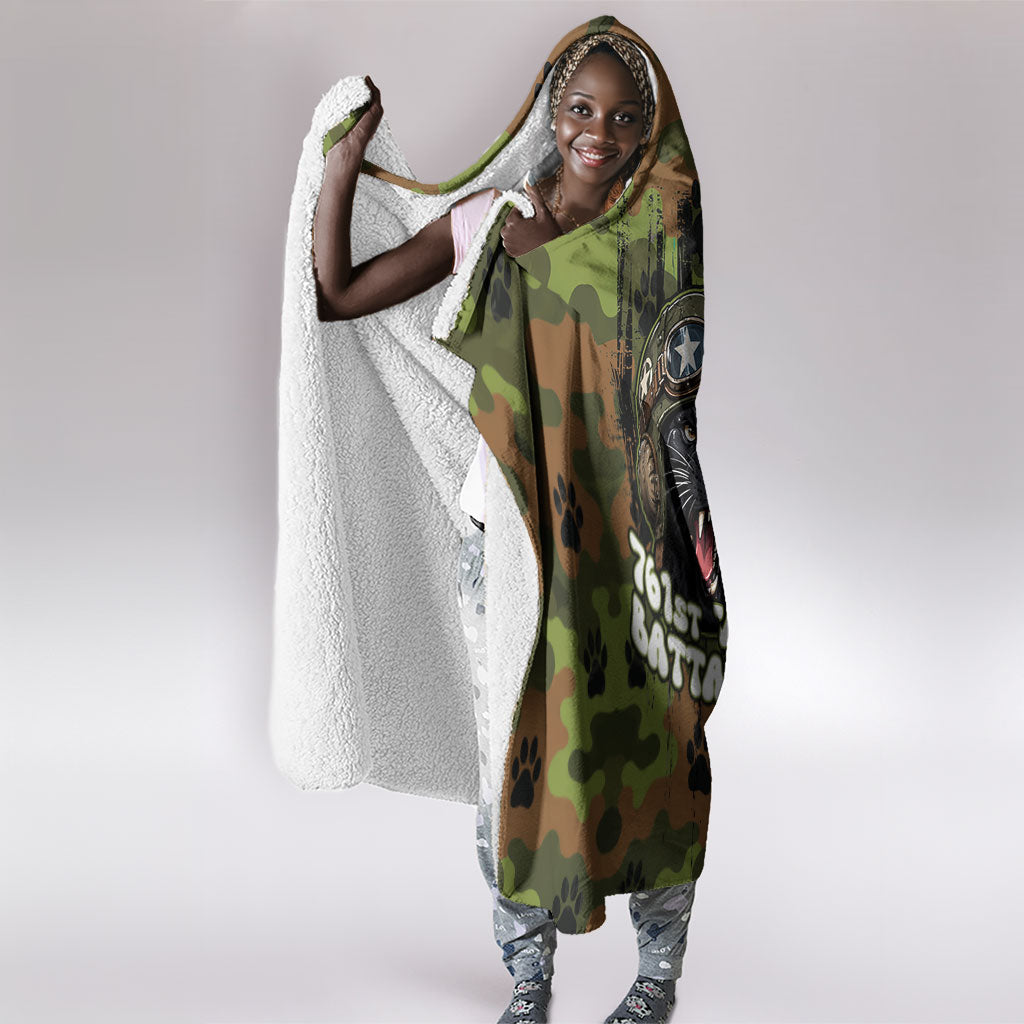 761st Tank Battalion African American Hooded Blanket Black Panthers Cartoon Mascot - Military History Camouflage Paw