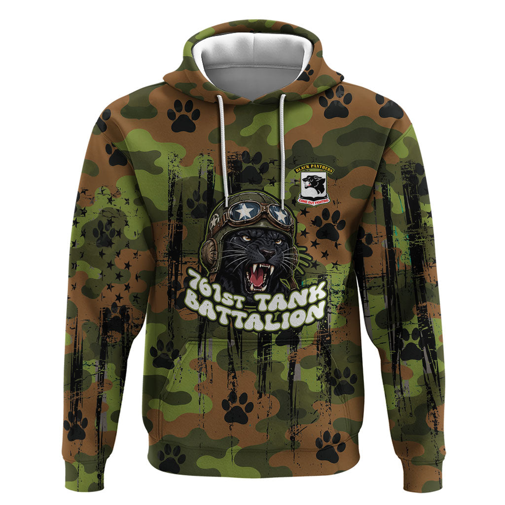 761st Tank Battalion African American Hoodie Black Panthers Cartoon Mascot - Military History Camouflage Paw