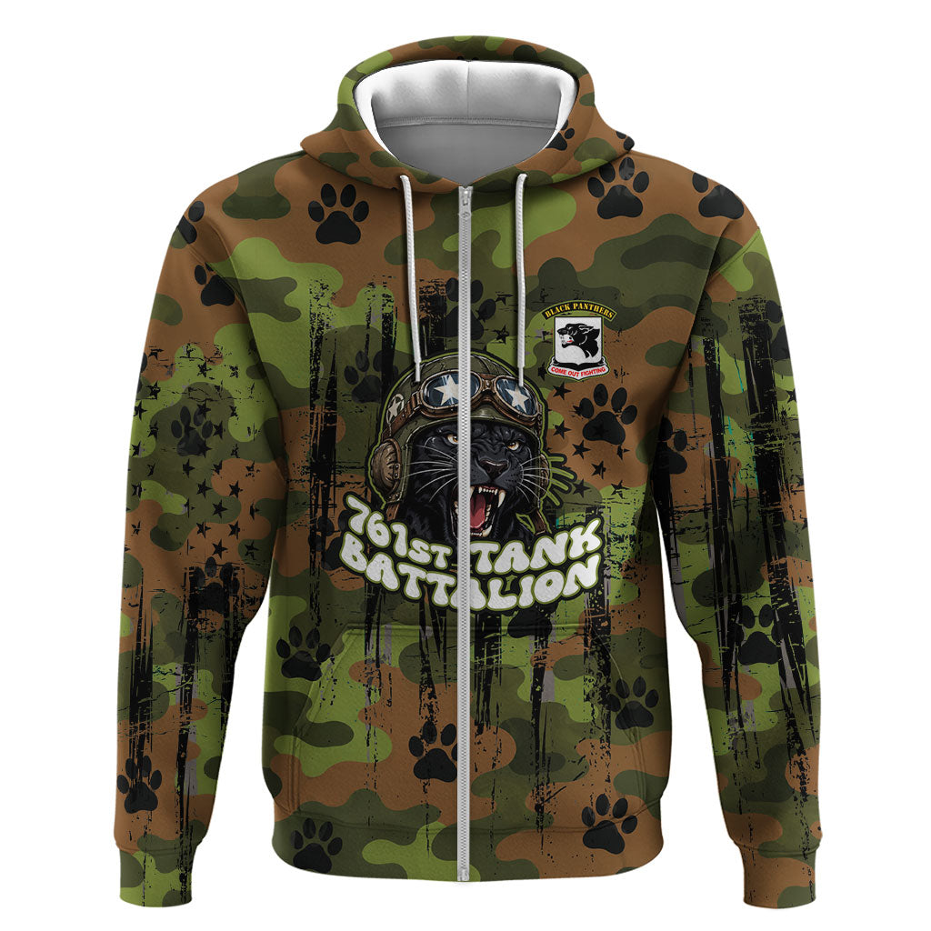 761st Tank Battalion African American Hoodie Black Panthers Cartoon Mascot - Military History Camouflage Paw