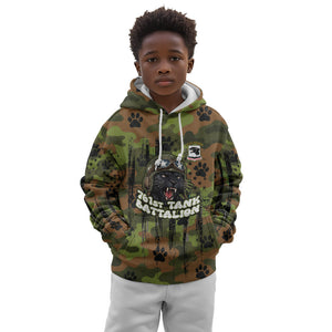 761st Tank Battalion African American Kid Hoodie Black Panthers Cartoon Mascot - Military History Camouflage Paw