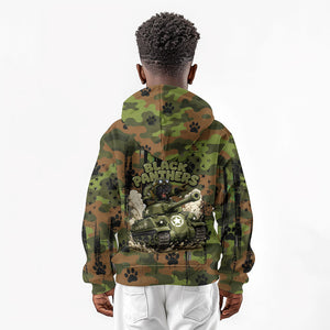 761st Tank Battalion African American Kid Hoodie Black Panthers Cartoon Mascot - Military History Camouflage Paw