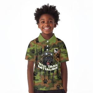761st Tank Battalion African American Kid Polo Shirt Black Panthers Cartoon Mascot - Military History Camouflage Paw
