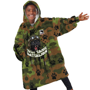 761st Tank Battalion African American Kid Wearable Blanket Hoodie Black Panthers Cartoon Mascot - Military History Camouflage Paw