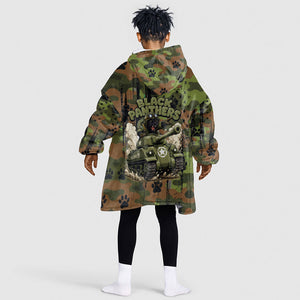 761st Tank Battalion African American Kid Wearable Blanket Hoodie Black Panthers Cartoon Mascot - Military History Camouflage Paw