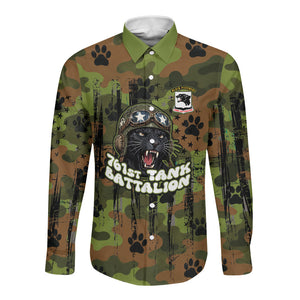 761st Tank Battalion African American Long Sleeve Button Shirt Black Panthers Cartoon Mascot - Military History Camouflage Paw