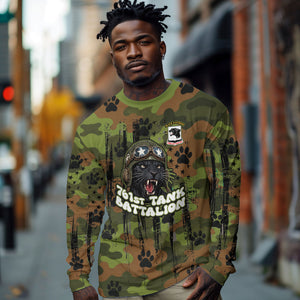 761st Tank Battalion African American Long Sleeve Shirt Black Panthers Cartoon Mascot - Military History Camouflage Paw