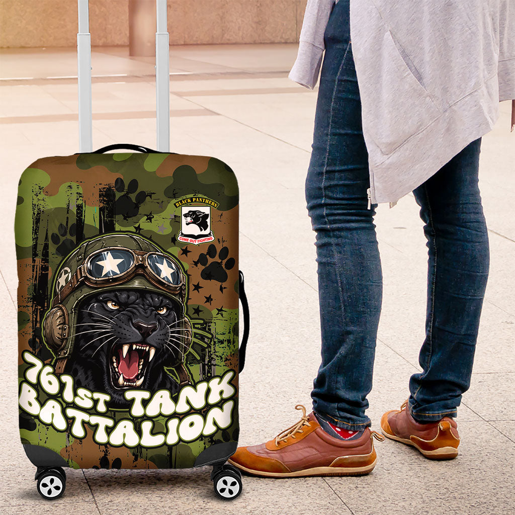 761st Tank Battalion African American Luggage Cover Black Panthers Cartoon Mascot - Military History Camouflage Paw