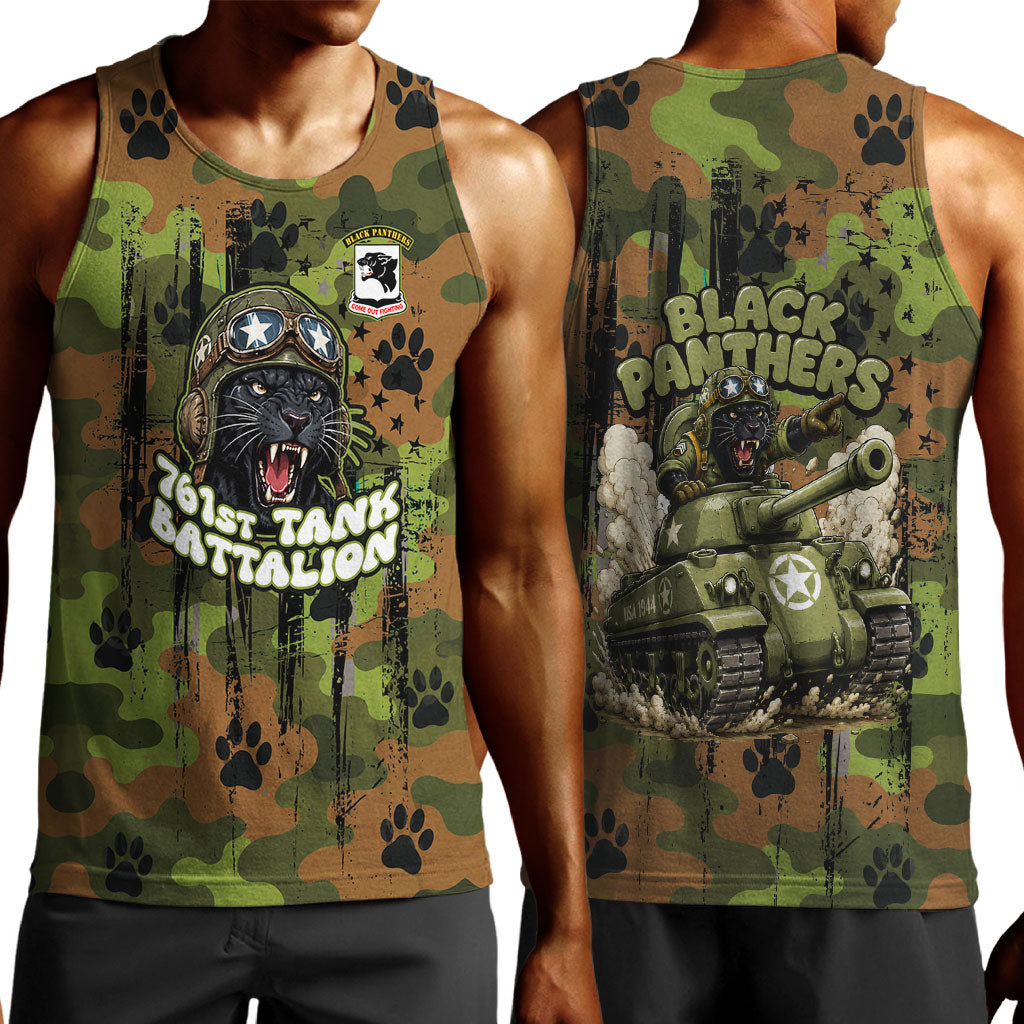 761st Tank Battalion African American Men Tank Top Black Panthers Cartoon Mascot - Military History Camouflage Paw
