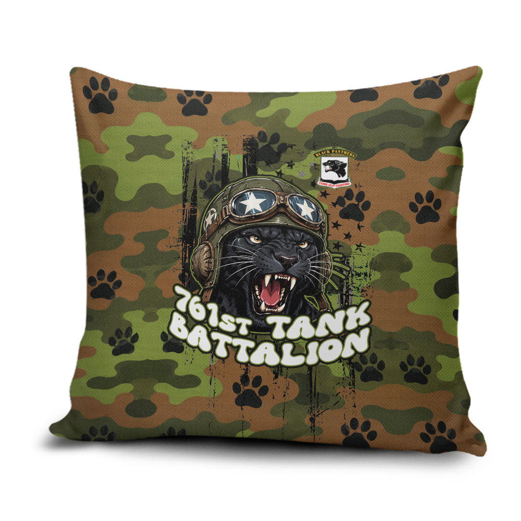 761st Tank Battalion African American Pillow Cover Black Panthers Cartoon Mascot - Military History Camouflage Paw