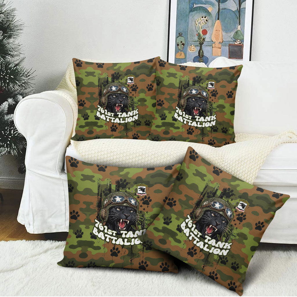 761st Tank Battalion African American Pillow Cover Black Panthers Cartoon Mascot - Military History Camouflage Paw