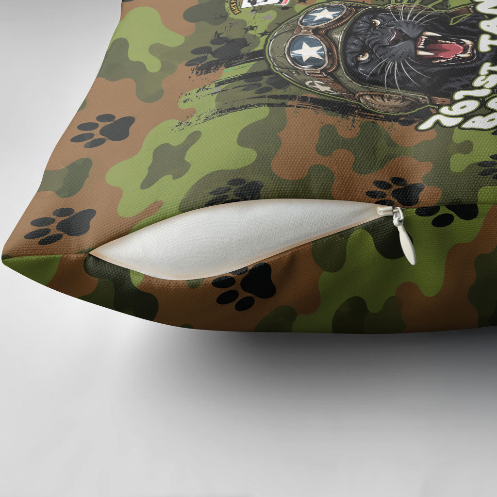 761st Tank Battalion African American Pillow Cover Black Panthers Cartoon Mascot - Military History Camouflage Paw